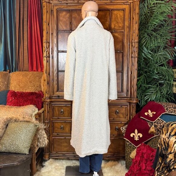 G by Giuliana Black Label Pale Gray Faux Shearling Teddy Double Breast Long Coat - Picture 5 of 15